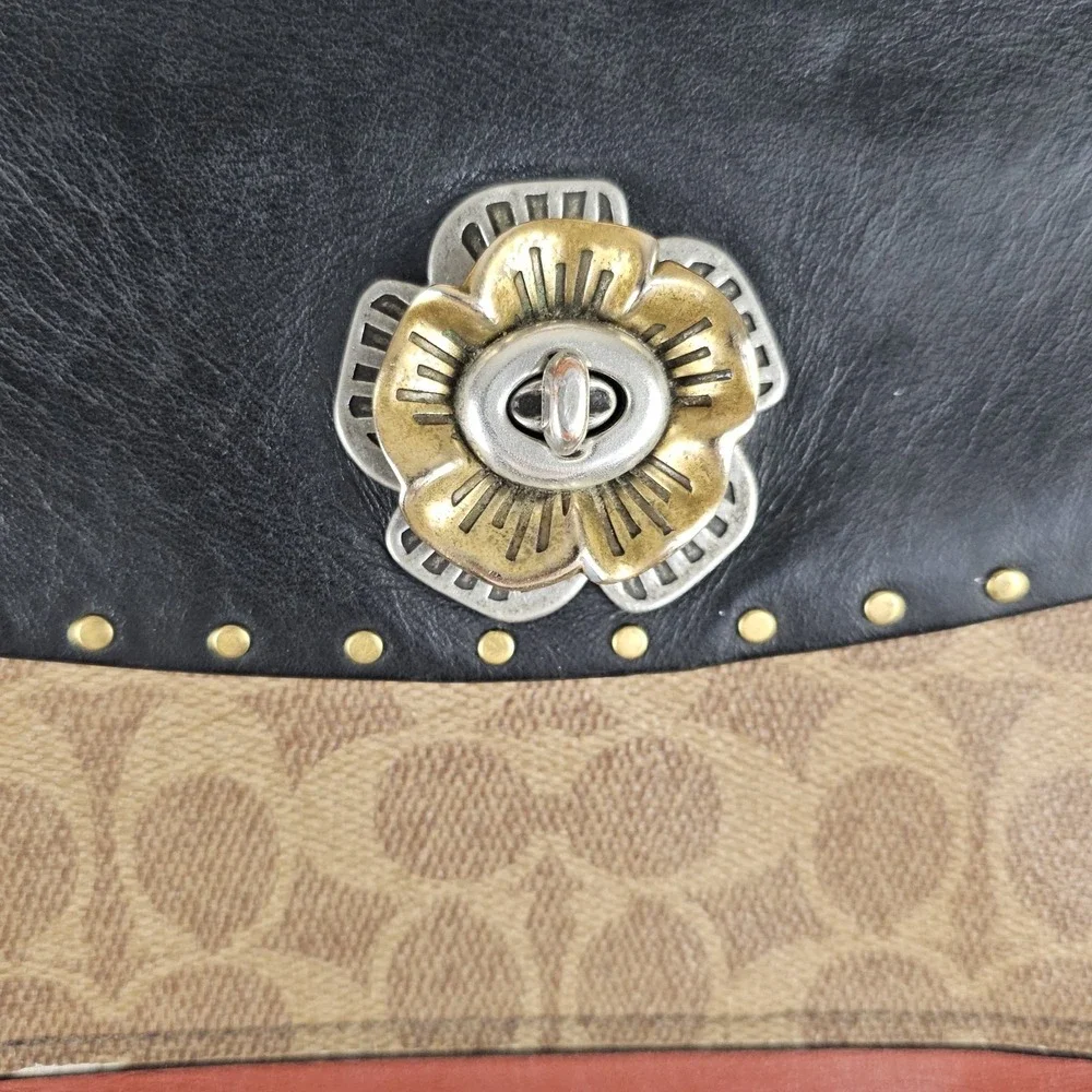 Coach Parker 1941 Rivets Chain Bag Signature Canvas Leather Genuine Snakeskin‎